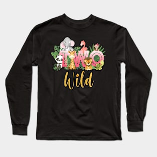 Safari Floral Zoo Animal Two Wild Girls 2nd Birthday Party Long Sleeve T-Shirt